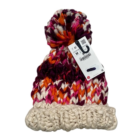 Zara Chunky Knit Pom Pom Beanie Multicolor Winter Hat Medium - Picture 5 of 8